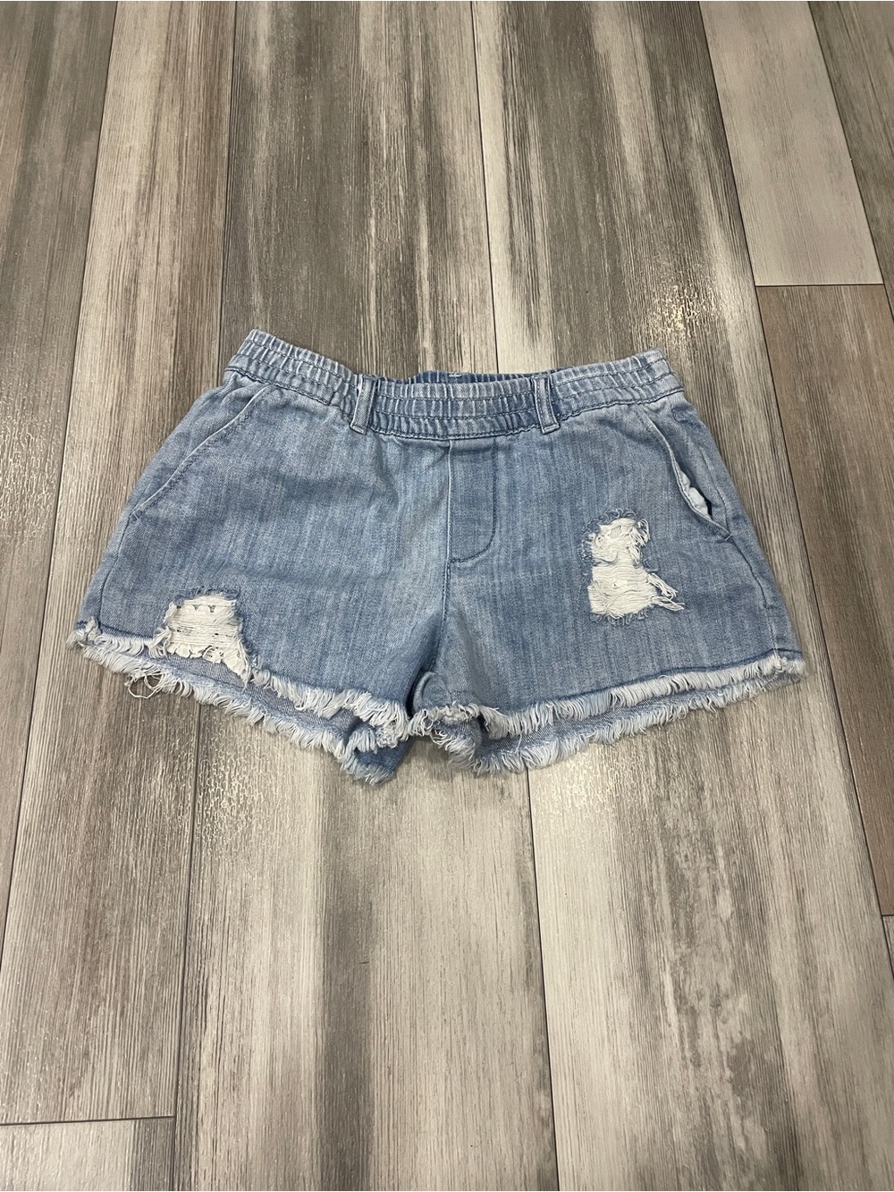 Aerie Daydream Distressed Denim Shorts Elastic Waist Frayed Light Wash Size XXS